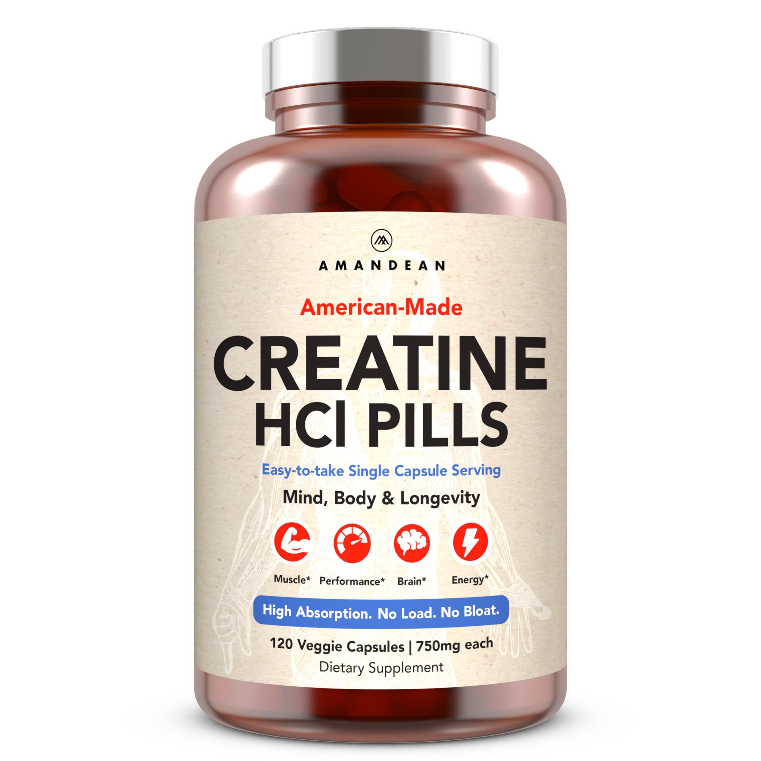 AMANDEAN Creatine HCl Pills. American Made CON-CRET. 120 Capsules. 7X Concentrated vs Monohydrate Powder. No Bloat. Muscle, Energy, Cognitive, Recovery Support for Men & Women. Gluten Free, Non-GMO. AMANDEANBuy Supplements Australia