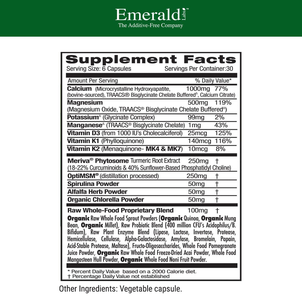 EMERALD LABS Osteo Bone Health - Immune Support & Bone & Joint Supplement with Vitamin D3, K2, Calcium, Magnesium, OptiMSM, Meriva Phytosome & More - 180 Vegetable Capsules EMERALD LABSBuy Supplements Australia