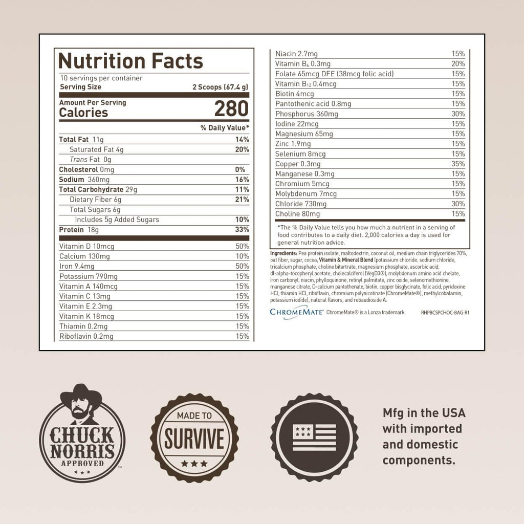 Basecamp Complete Nutrition Shake by Chuck Norris Roundhouse Provisions – Plant-Based Emergency Meal with 18g Protein & 28 Essential Nutrients – Rich Chocolate Flavor – 10 Servings, 3-Year Shelf Life ROUNDHOUSE PROVISIONBuy Supplements Australia