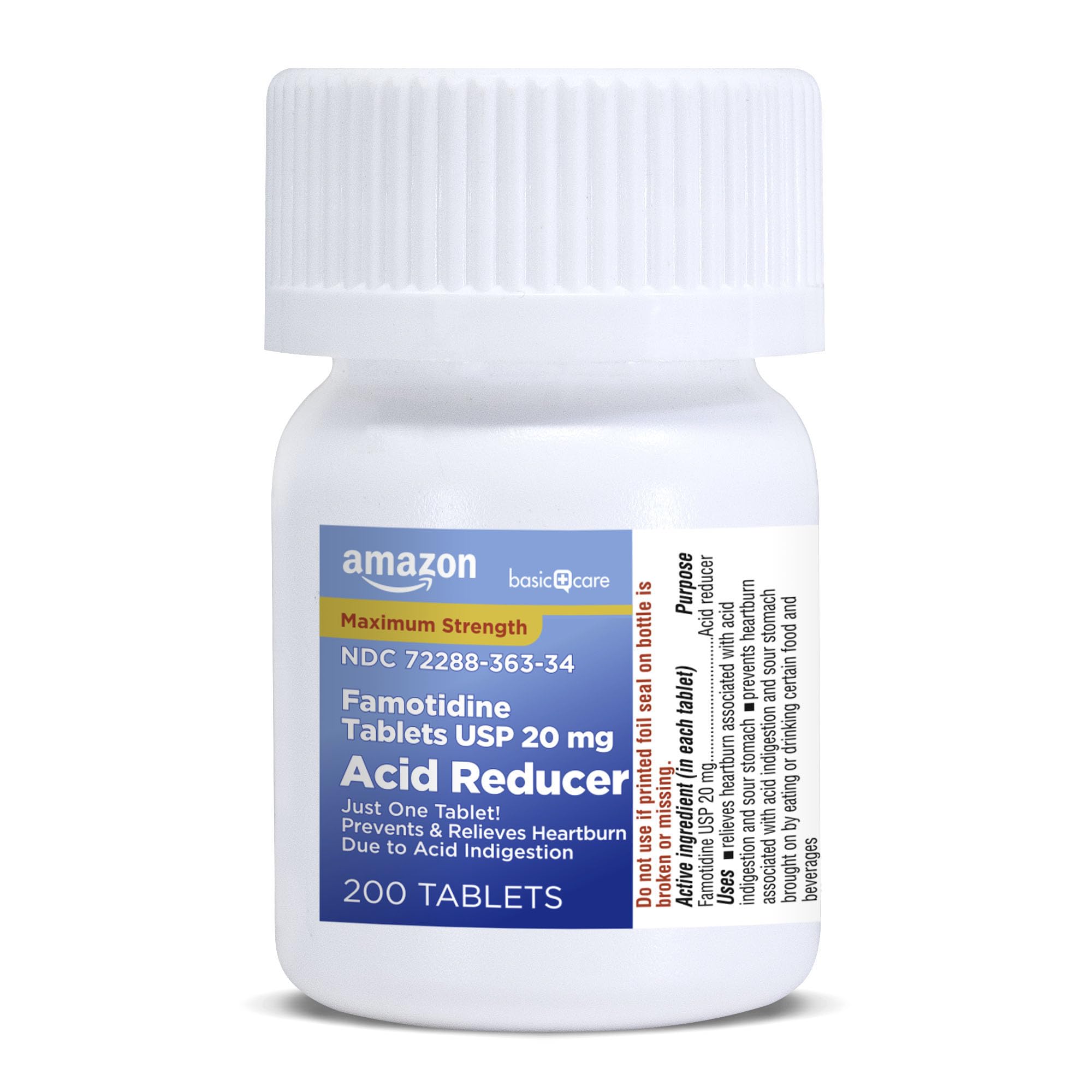Amazon Basic Care Maximum Strength Famotidine Tablets 20 mg, Acid Reducer for Heartburn Relief, Prevents & Relieves Acid Indigestion, Heartburn Medicine, 12 Hour Protection, 200 Count Amazon Basic Care buy supplements Au