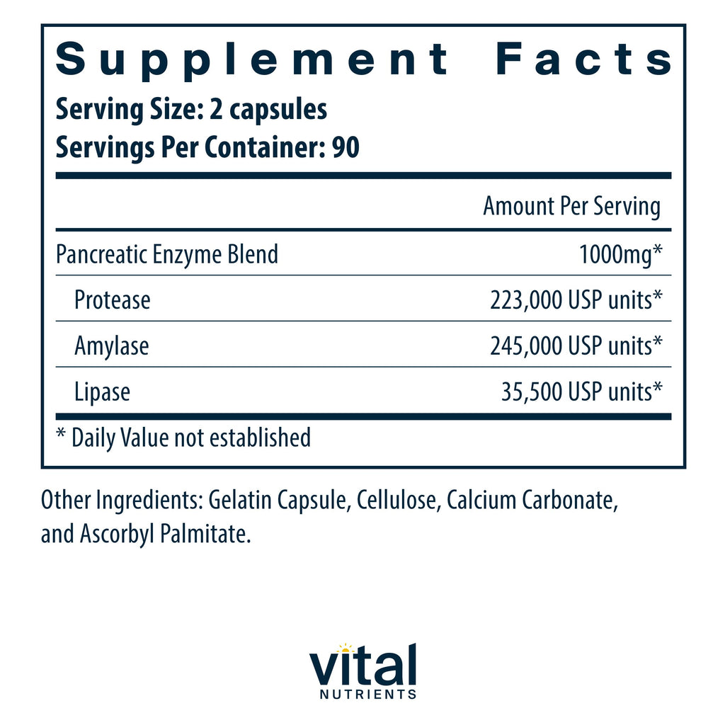 Vital Nutrients Pancreatic Enzymes 1000mg (Full Strength) | Pancreatin Digestion Supple Vital NutrientsBuy Supplements Australia