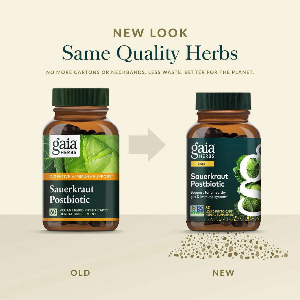 Gaia Herbs Sauerkraut Postbiotic - Gut Health & Immune Support Supplement* - Made with Fermented Sauerkraut - Free from Dairy, Soy & Gluten - 60 Vegan Liquid Phyto-Caps (30 Servings) Gaia HerbsBuy Supplements Australia
