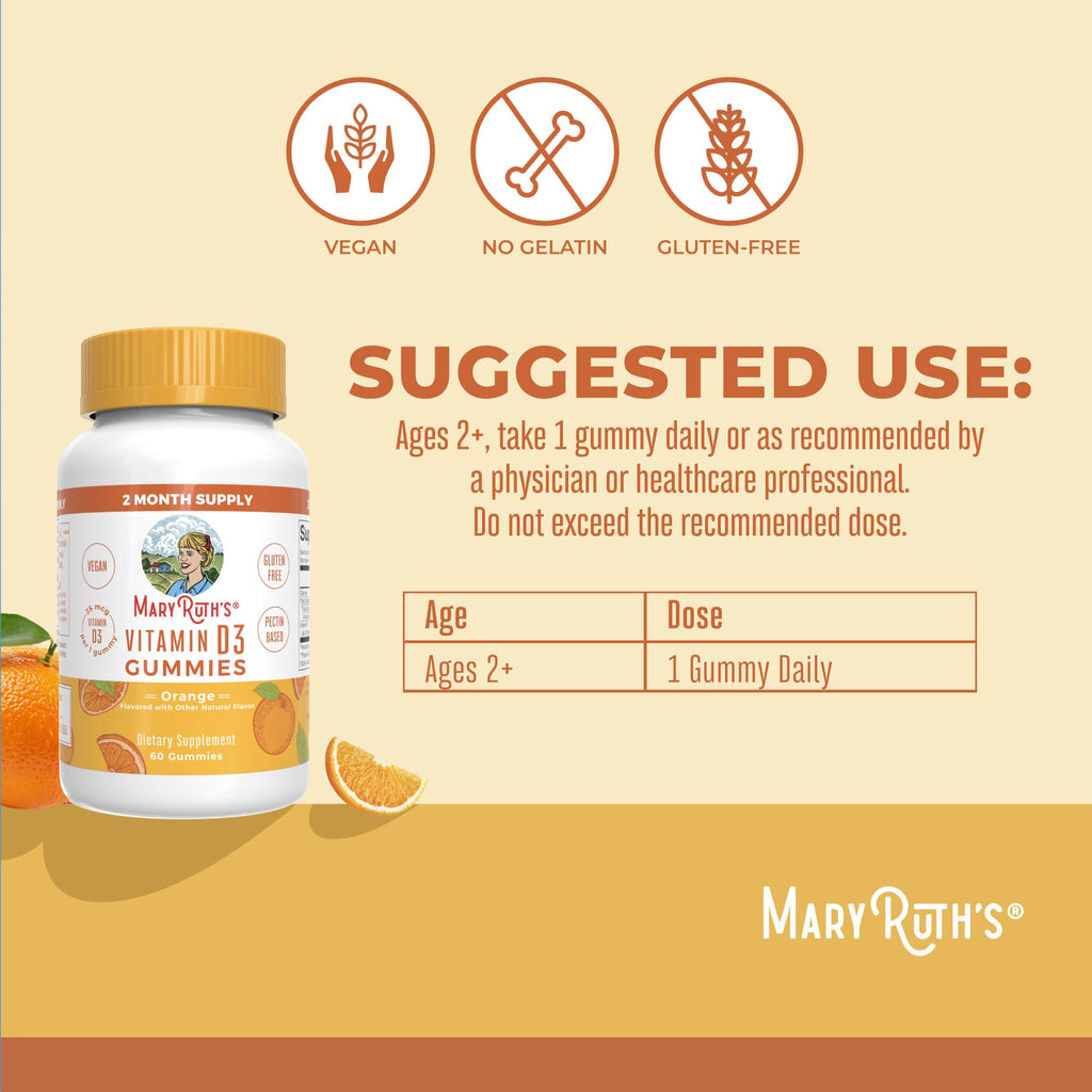 MaryRuth Organics Vitamin D3 Gummies | 2 Month Supply | Adults & Kids Vitamin D Gummy | Immune Support Supplement | VIT D3 1000IU for Bone Health&Muscle Function | Vegan | Non-GMO | Gluten Free | 60 MARYRUTH'SBuy Supplements Australia