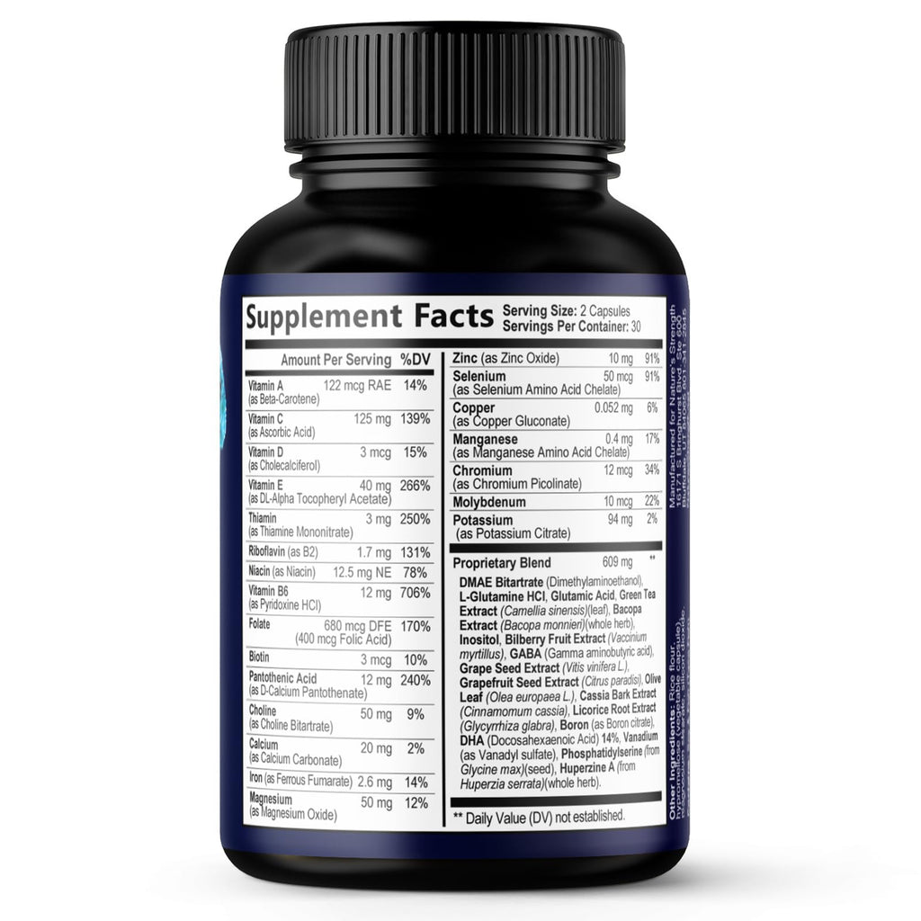 Brain Memory Supplement Pills - 3X Strength Nootropics for Concentration, Clarity & Focus Support - Brain Health Cognitive Vitamins with Bacopa, Phosphatidylserine & DMAE, Brain Booster - 60 Capsules Nature's StrengthBuy Supplements Australia