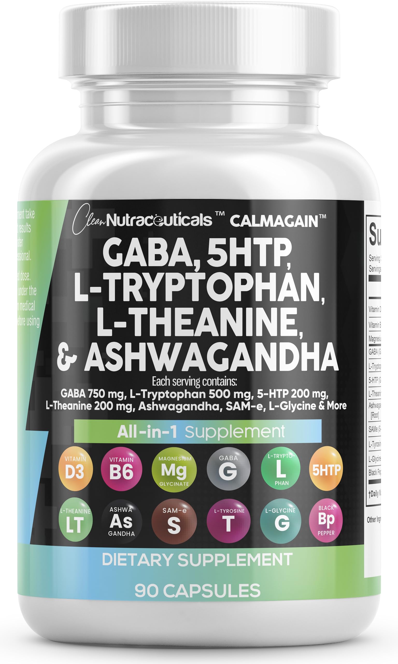 Clean Nutraceuticals GABA 750mg 5 HTP 200mg L Tryptophan 500mg L Theanine 200mg Ashwagandha SAM-e L-Glycine - Mood Support Vitamins for Women and Men with L-Tyrosine 5-HTP (5-Hydroxytryptophan) Clean Nutraceuticals buy supplements Au