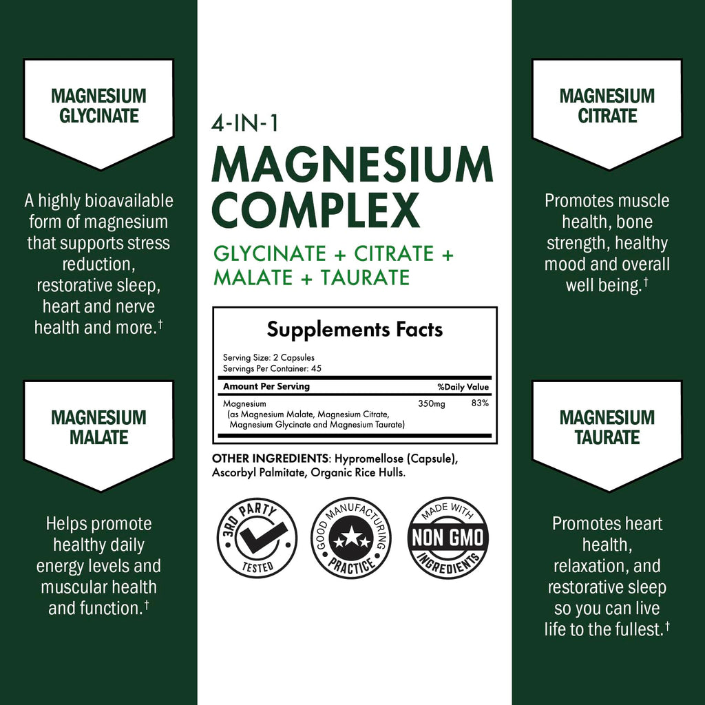 BioSchwartz Magnesium Complex Supplement (90 Capsules) 350mg Magnesium Glycinate Citrate Malate and Taurate Per Serving for Healthy Nerves Muscles Heart Sleep Support (Vegan, Gluten-Free, Non-GMO) BioSchwartzBuy Supplements Australia
