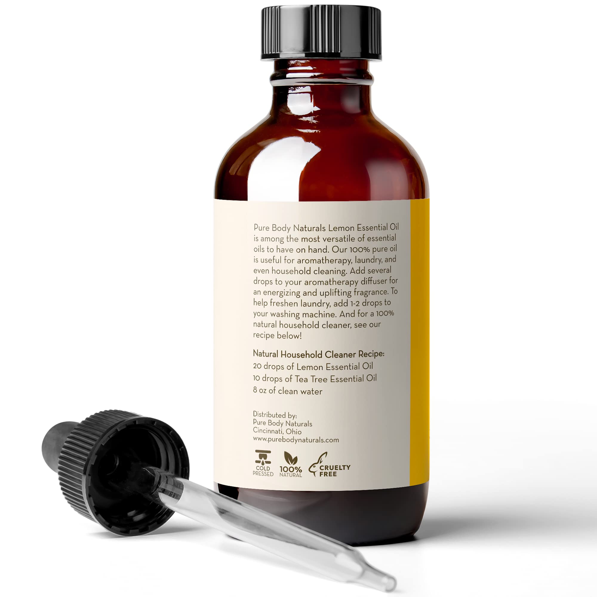 Lemon Essential Oil, 4 fl oz - 100% Pure & Undiluted Lemon Oil for Diffuser and DIY - Natural Deodorizer Pure Body NaturalsBuy Supplements Australia