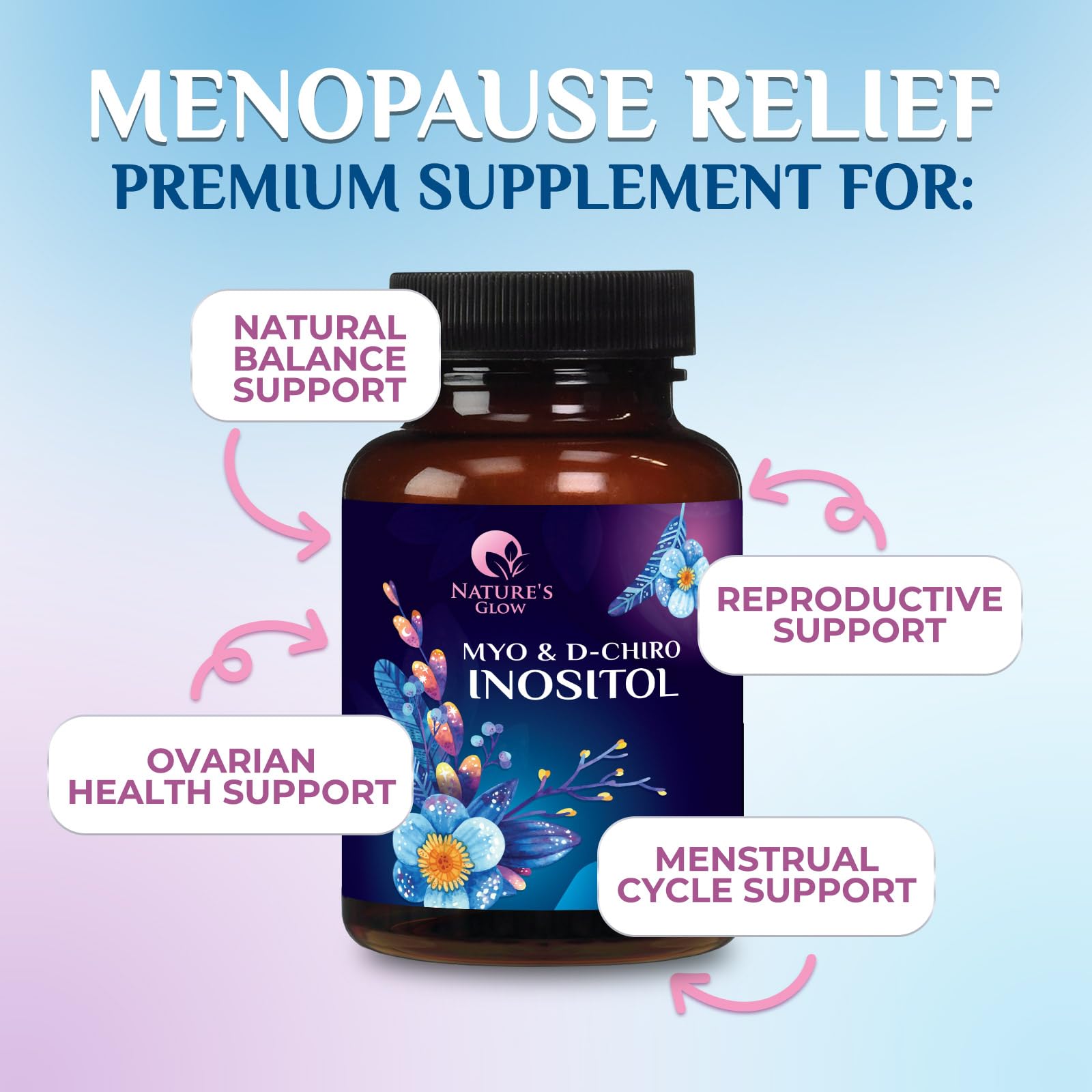 Myo-Inositol & D-Chiro Inositol 1025mg - 40:1 Ideal Ratio for Ovarian Support, Vegan Myo & D Chiro Supplement for Women's Natural Balance and Hormone Support, Vitamin B8, Non-GMO - 120 Capsules Nature's GlowBuy Supplements Australia