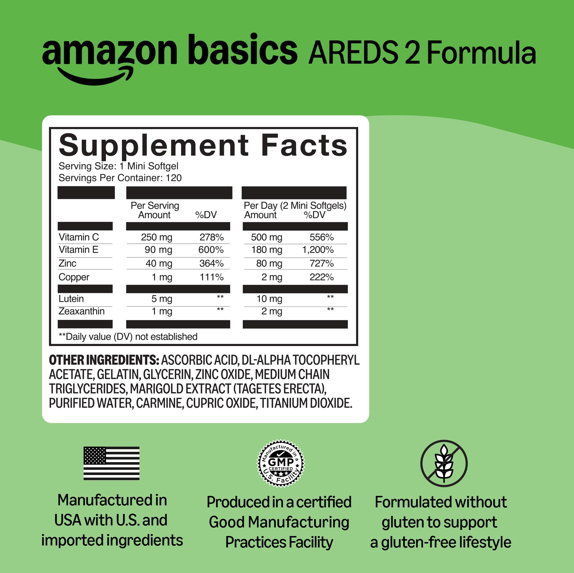 Amazon Basics Eye Vitamin and Mineral Supplement, AREDS 2 Formula with Lutein & Zeaxanthin, 120 Softgels Amazon BasicsBuy Supplements Australia