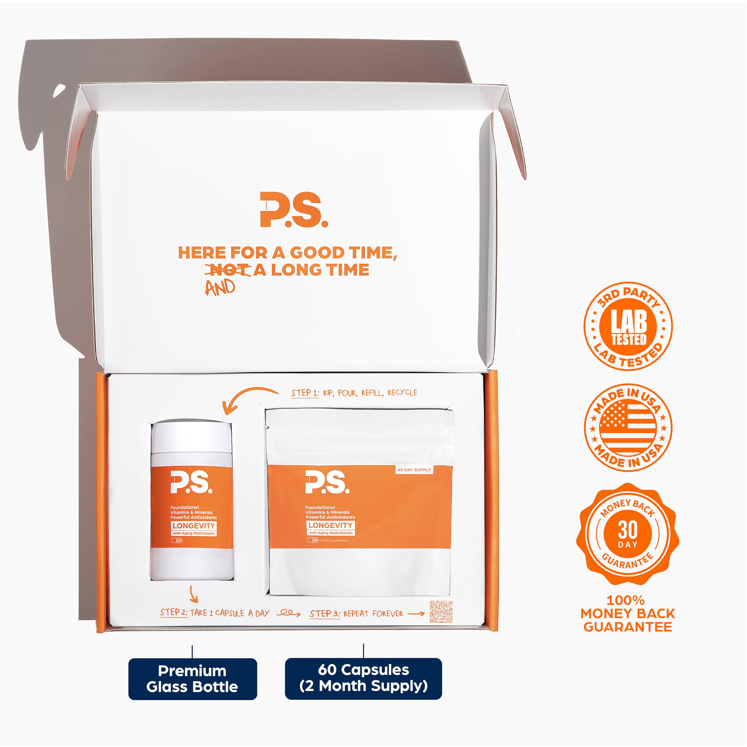 PS Longevity Supplement – Anti-Aging Multivitamin for Men & Women – Premium Methylated B Vitamins, CoQ10, NR, Urolithin A & Natural Antioxidants – Cellular Health, Energy & Memory – 2 Month Supply PSBuy Supplements Australia
