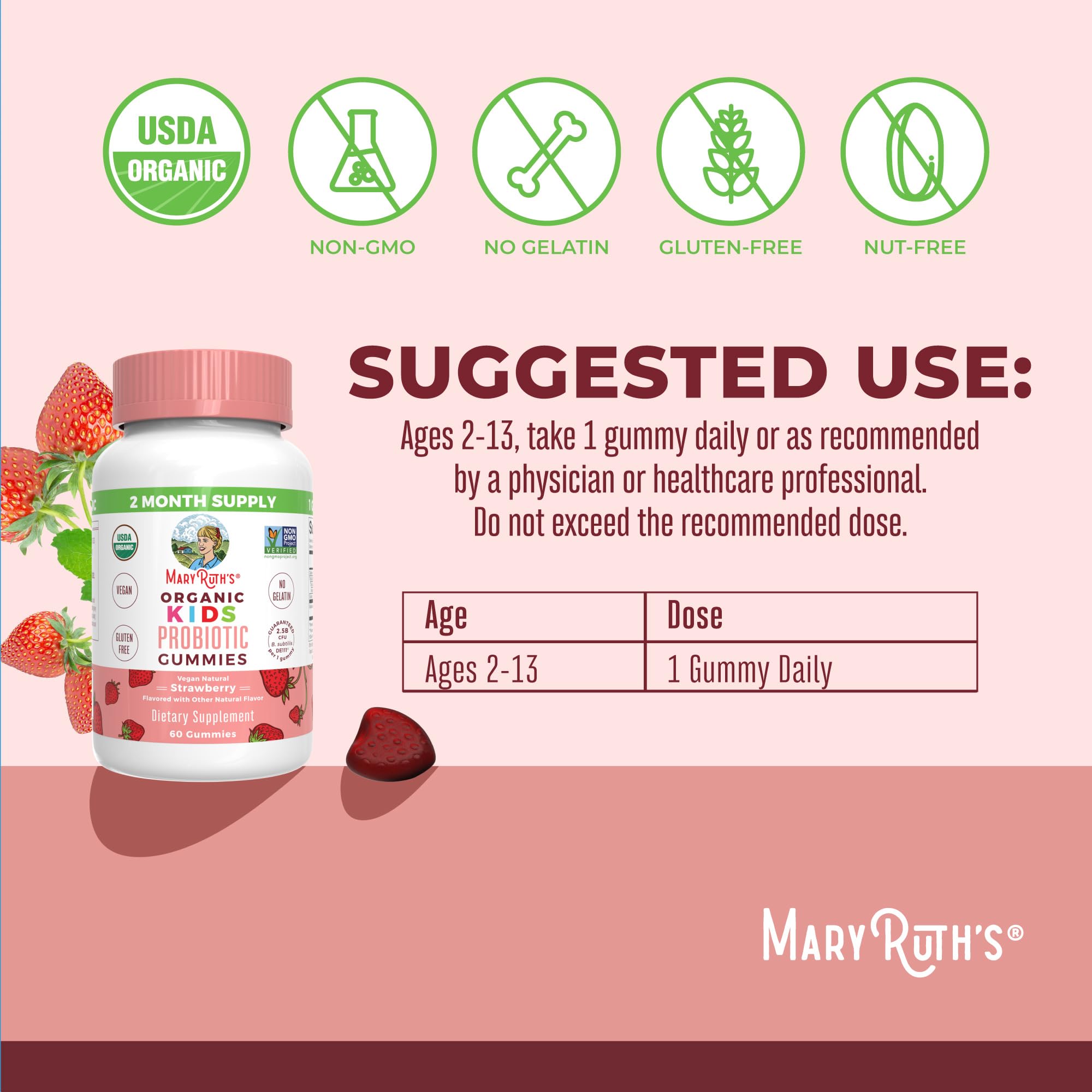 MaryRuth Organics Kids Probiotics for Digestive Health | USDA Probiotic Gummies | 2 Month Supply | Kids Probiotics | Immune Support | Gut Health Supplement | Vegan | Non-GMO | Gluten Free | 60 Count MARYRUTH'SBuy Supplements Australia