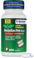 GenCare - Headache Relief Acetaminophen with Aspirin (NSAID) & Caffeine (300 Caplets) Value Pack | Head Pain, Muscle Aches, Back Pain & Body | Generic ExcedrEn Extra Strength GenCareBuy Supplements Australia