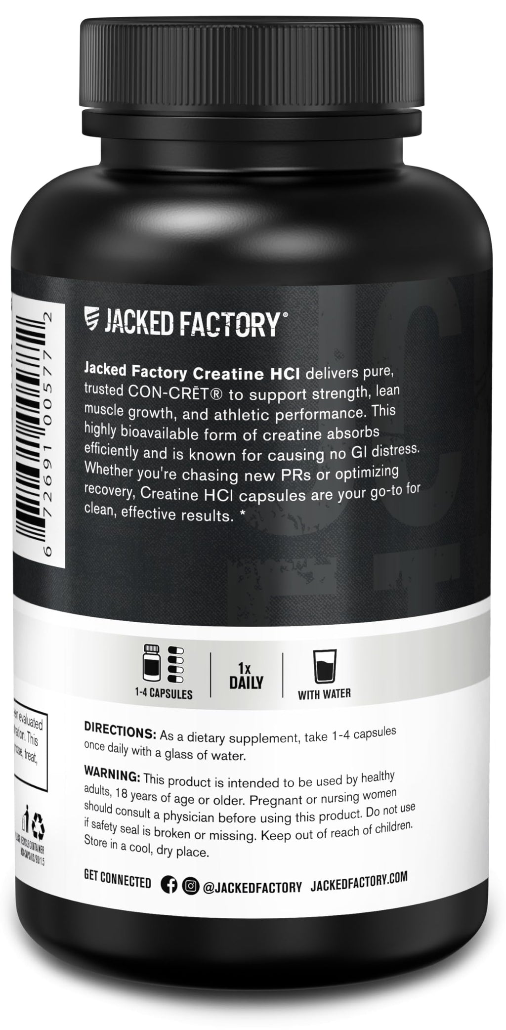 Jacked Factory Creatine HCl Capsules - CON CRET Creatine Pills 750mg - Lean Muscle Growth & Recovery, Boost Strength & Endurance, No Bloating or Cramps - 120 Capsules Jacked FactoryBuy Supplements Australia