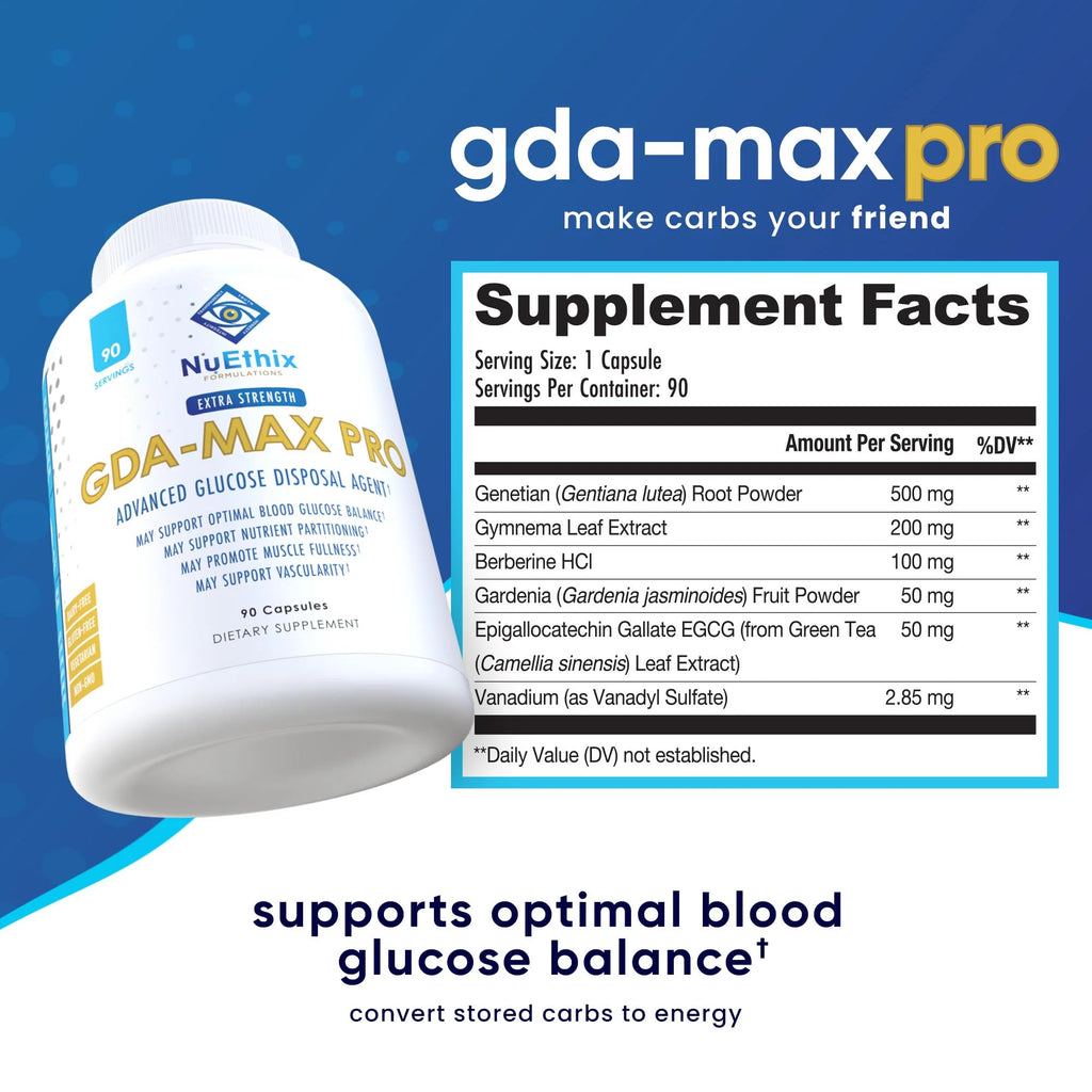 NuEthix Formulations GDA-MAX PRO, Double Berbine HCL Supplement, Supports Glucose Metabolism, Weight Management, Immune Support, Heart Health - Non GMO, Gluten Free, Dairy Free, 90 Count NuEthix FormulationsBuy Supplements Australia