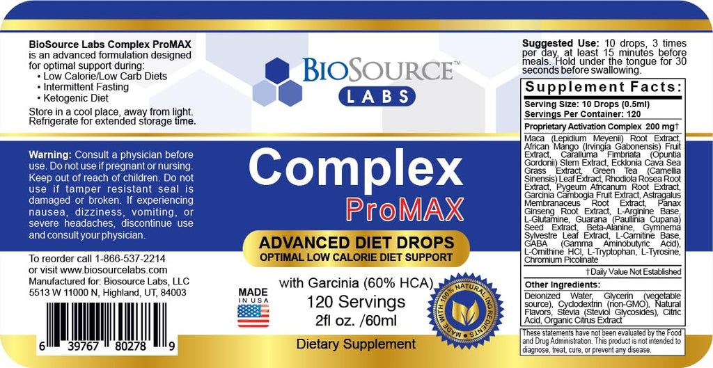 BioSource Labs Complex ProMAX Premium Diet Drops (1 x 2 oz Bottle) BioSource LabsBuy Supplements Australia