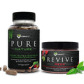 Two Karamd supplement containers, one labeled 'Pure Nature' and the other 'Revive Reds', on a white background.