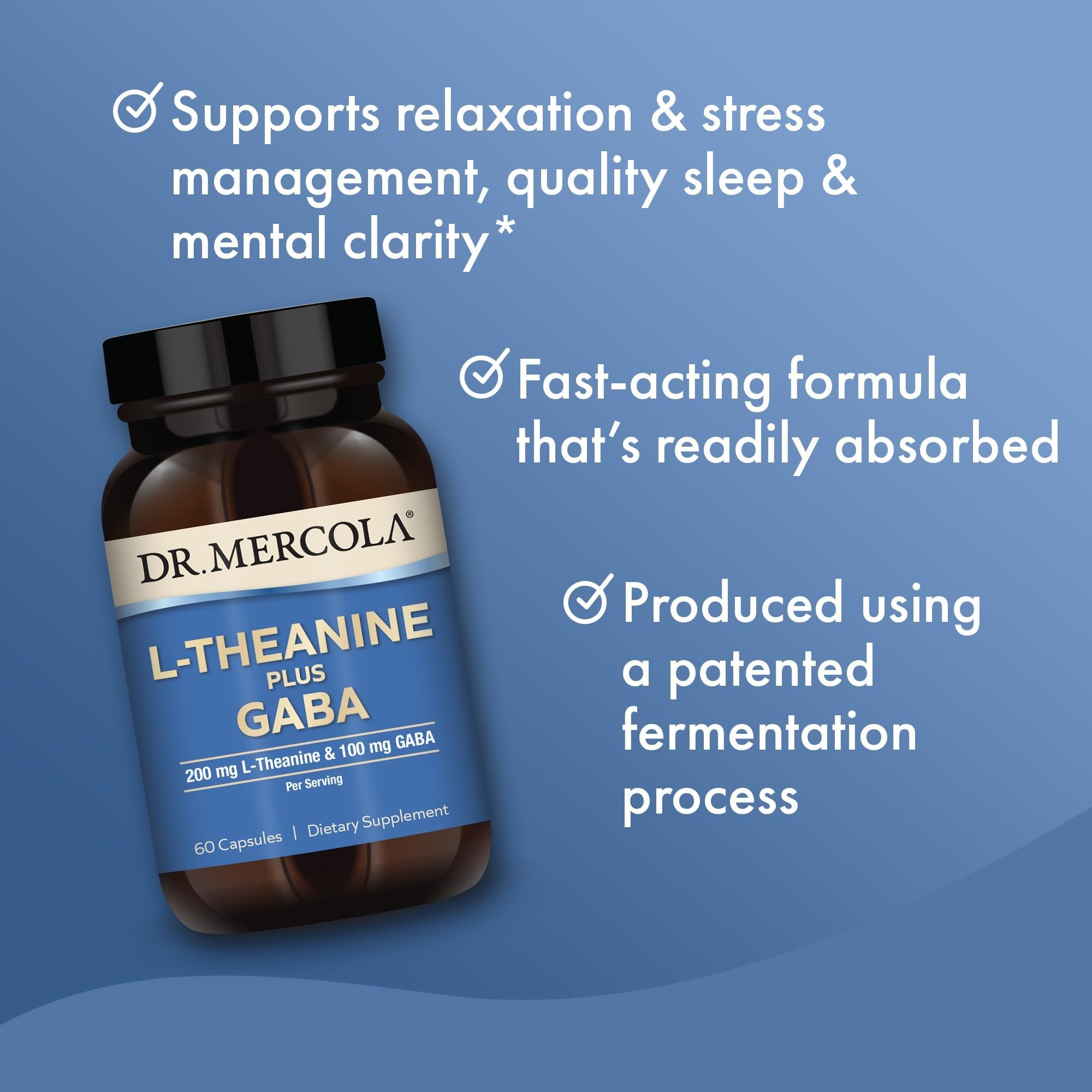 Dr. Mercola L-Theanine Plus GABA - Supports Relaxation - Focus & Cognitive Function - Stress Support Supplement - 200 mg L-Theanine - 100 mg GABA - 60 Capsules Dr. MercolaBuy Supplements Australia