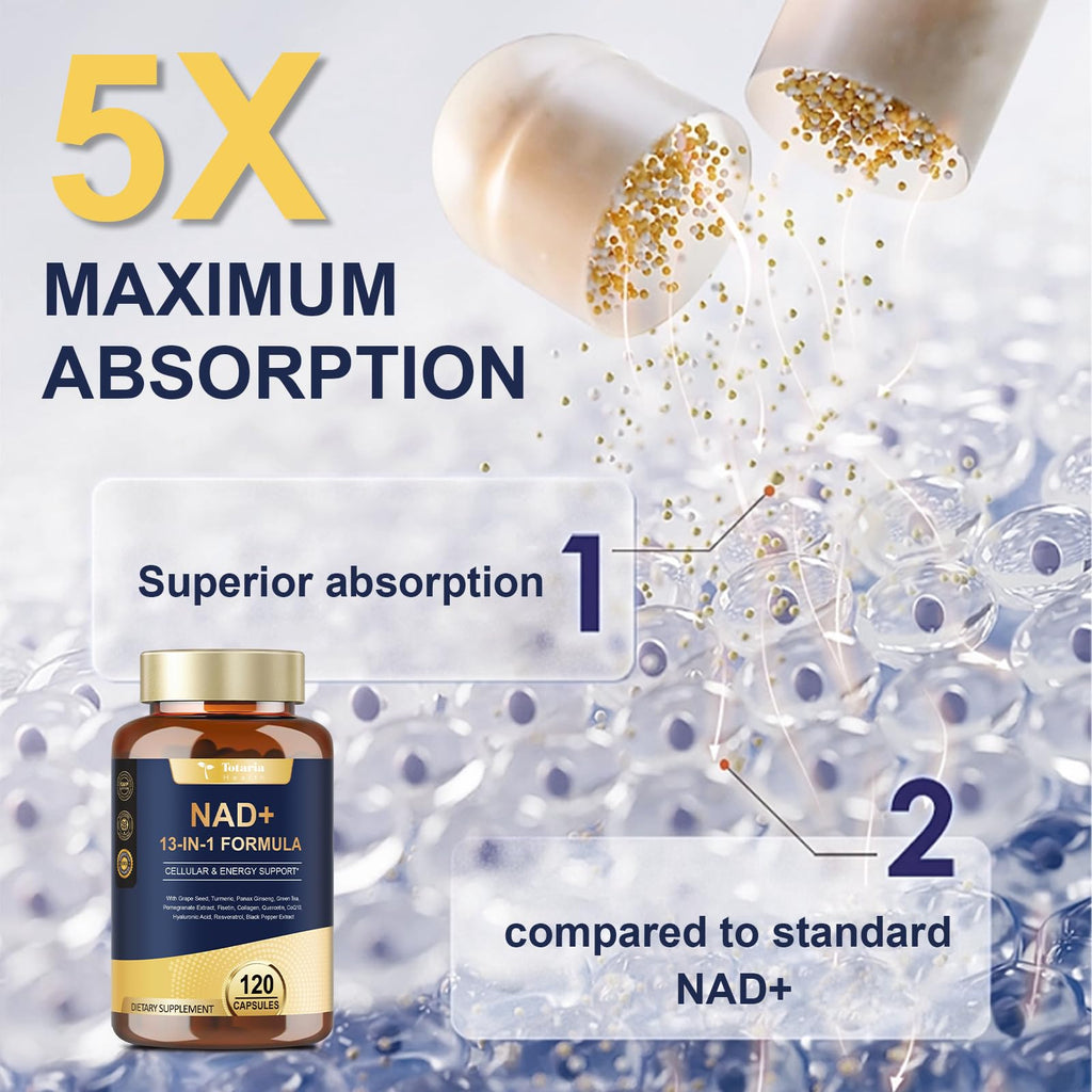 Totaria NAD Supplement for Women Men with nicotinamide riboside resveratrol,Quercetin, Betaine Boost NAD+ Levels NAD Plus Supplement for Anti Aging, Energy, Immune, Focus 120 Capsules TotariaBuy Supplements Australia