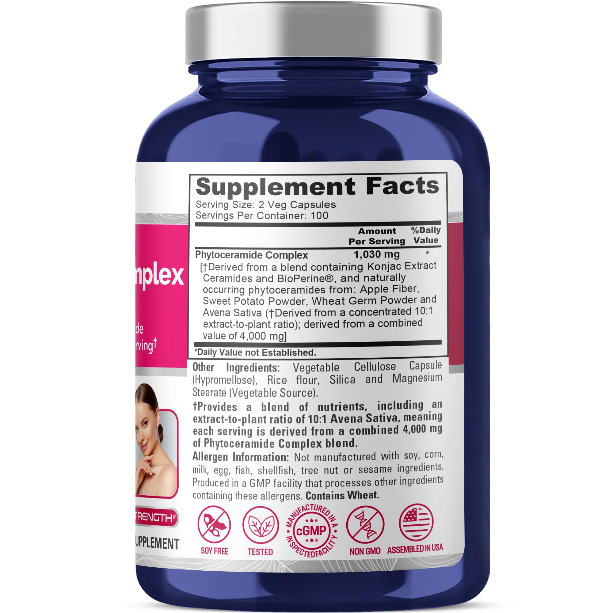 NusaPure Phytoceramide Complex 10:1 Extract, 1030 mg Equivalent to 4000 mg 200 Veggie Capsules (Non-GMO) Bioperine NusaPureBuy Supplements Australia