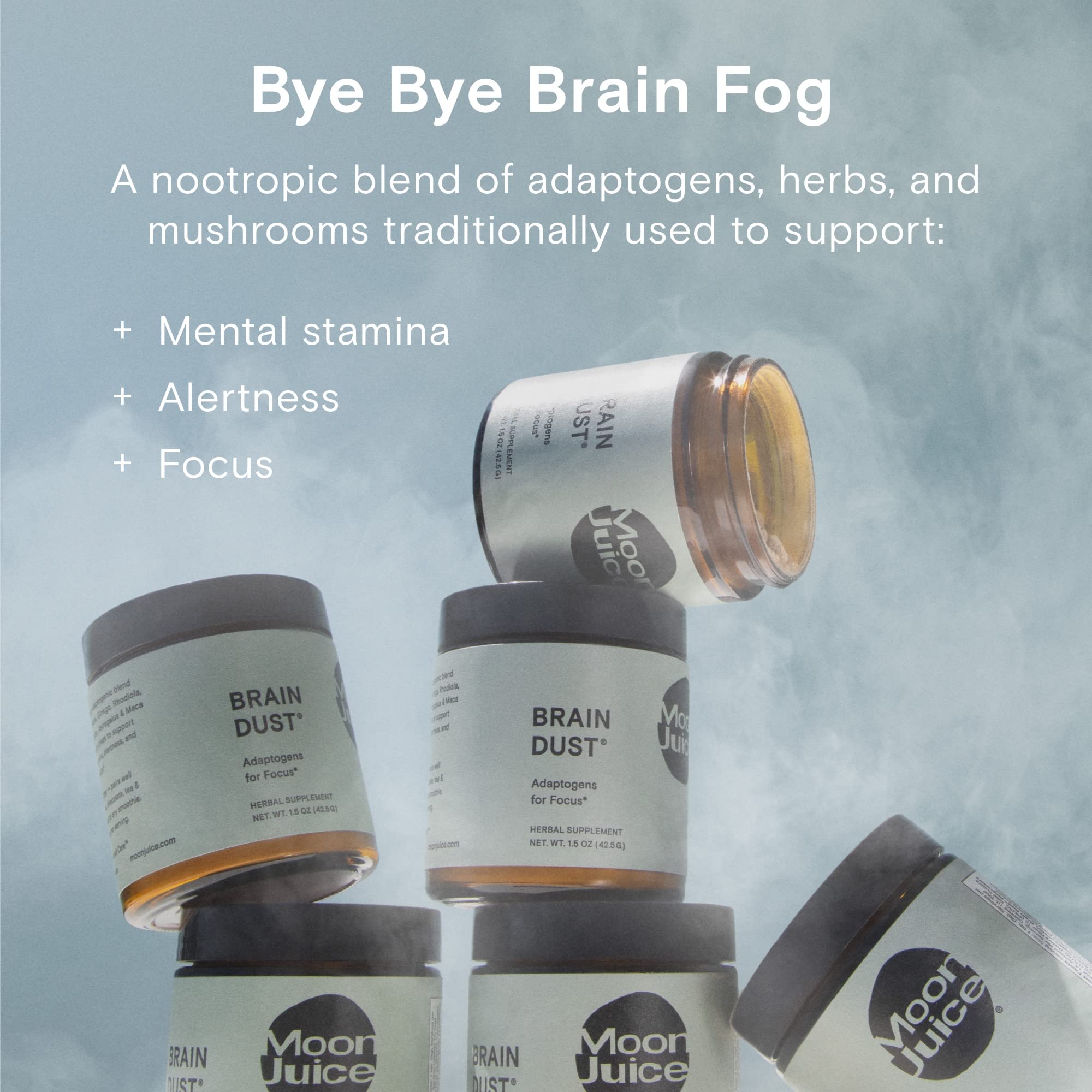 Moon Juice Brain Dust - Adaptogenic Mushroom Supplement for Memory & Focus - Lion’s Mane, Ginkgo Biloba & Ashwagandha - Caffeine-Free, Vegan Brain Supplement - 1.5 oz Moon JuiceBuy Supplements Australia