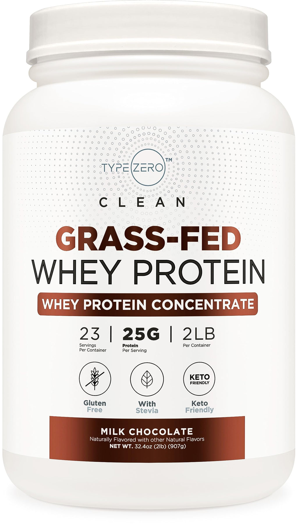 Type Zero Grass Fed Whey Protein Concentrate Powder (Chocolate, 2LBS) - Gluten Free