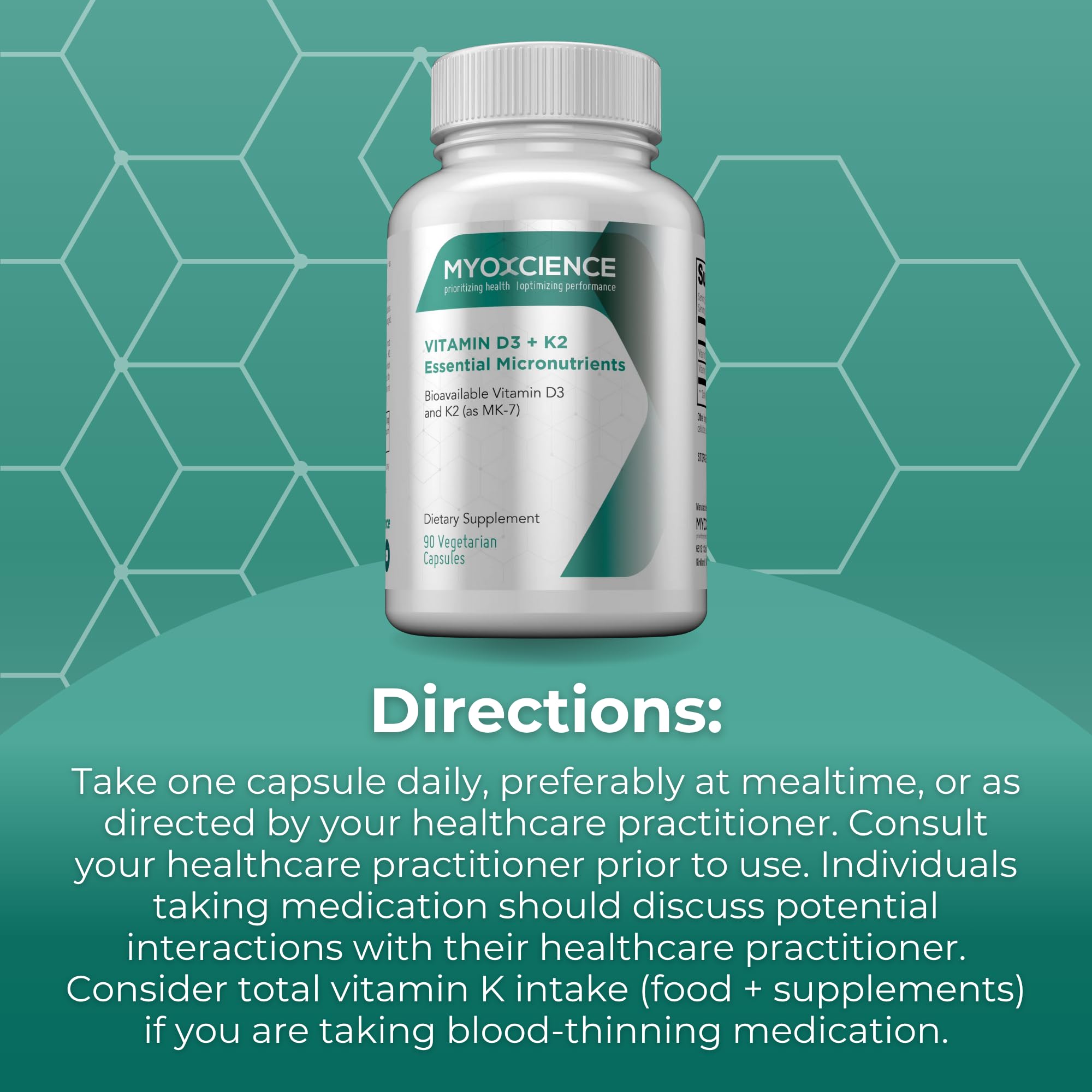 MYOXCIENCE Vitamin D3 + K2 Essential Micronutrients | Vitamin D3 5,000 IU | Vitamin K2 as MK-7 90 mcg (90 Vegetarian Capsules) MYOXCIENCE buy supplements Au