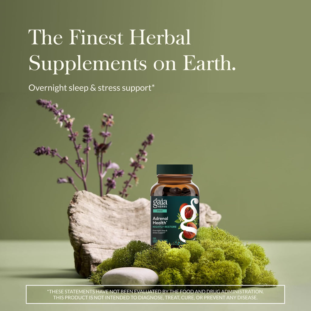 Gaia Herbs Adrenal Health Nightly Restore - Herbal Supplement with Ashwagandha, Magnolia Bark, Cordyceps, Lemon Balm & More* - 60 Vegan Liquid Phyto-Caps (30 Servings) Gaia HerbsBuy Supplements Australia