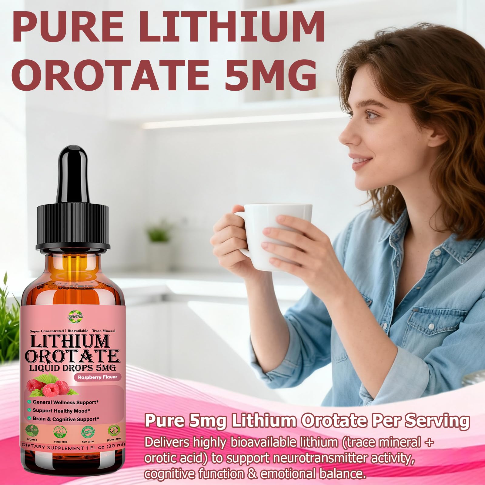 Pure Lithium Orotate Liquid Drops 5mg, Low Dose Lithium Brain Supplement for Cognitive Memory Mood Behavior, High Bioavailability Liquid Lithium-Orotate Drops for Kids Adults Vegan Non-GMO JUIWEFKKBuy Supplements Australia