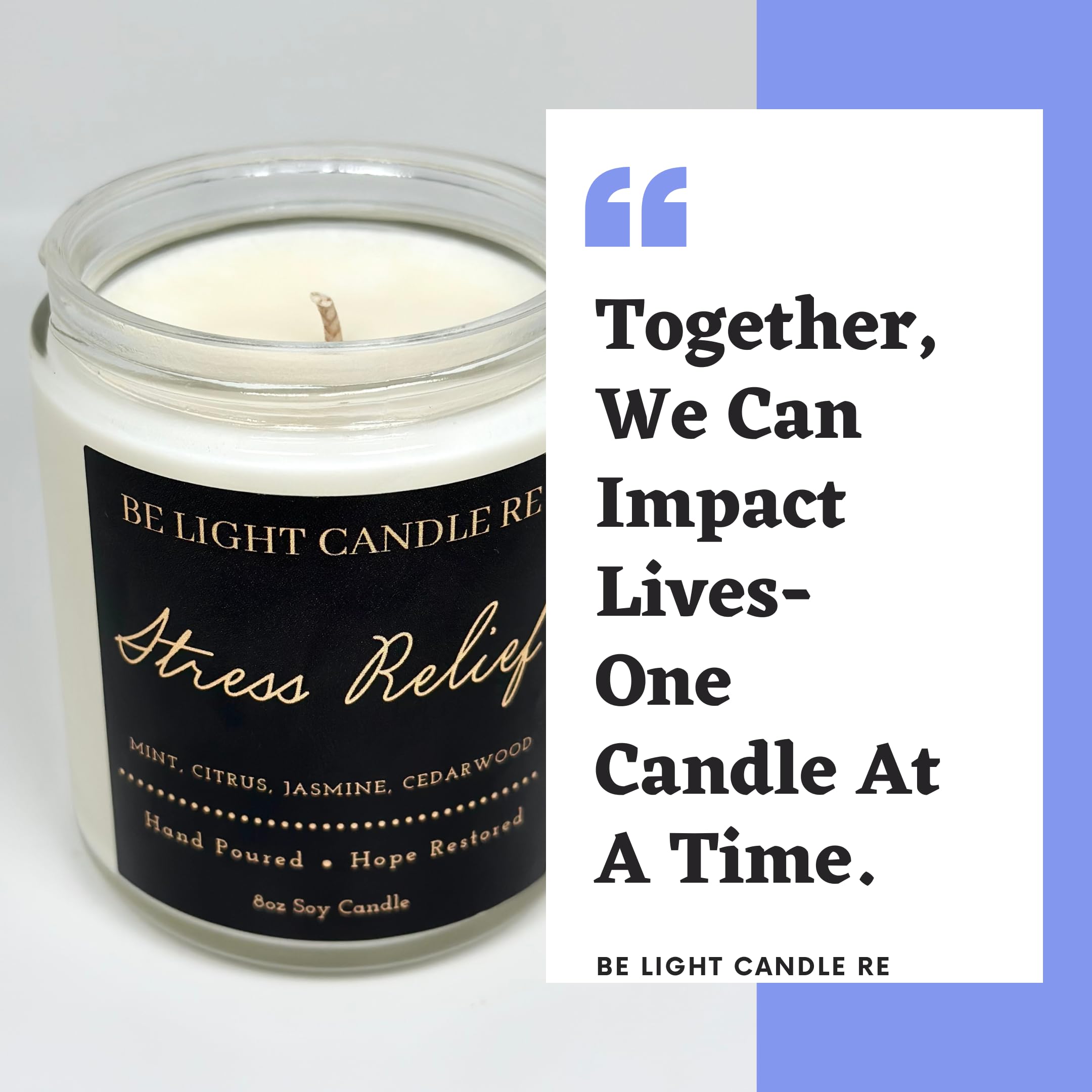 Stress Relief Candle | Purpose-Driven Soy Candles | Scented Candle for Home | 8oz Long Lasting Candle Be Light Candle REBuy Supplements Australia