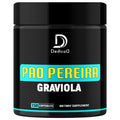 Black supplement container with 'Dedica' branding and 'Pao Pereira Graviola' text on a white background