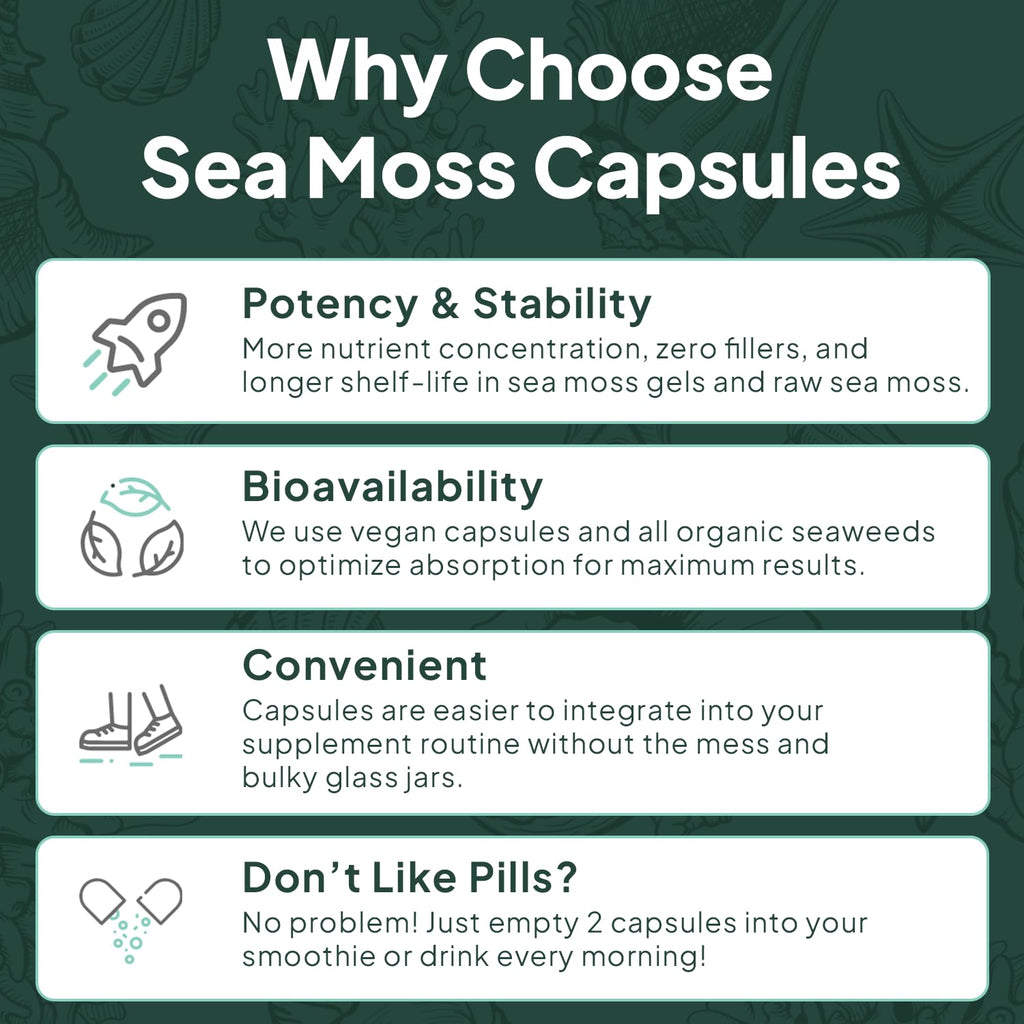 Organics Ocean Wild Sea Moss Capsules - 100% Organic Irish Sea Moss with Organic Chlorella, Bladderwrack and Vitamin D for Energy, Lung Health and Thyroid Support for Women and Men - 60 Capsules Organics OceanBuy Supplements Australia