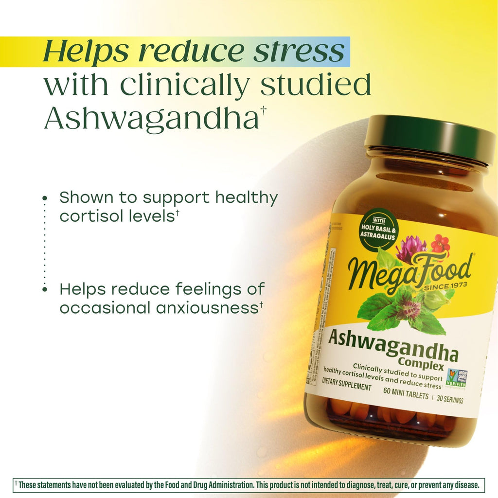 MegaFood Ashwagandha Complex (Formerly Stress Protect) - Ashwagandha Supplements Astragalus Root & Holy Basil - Vegetarian, Gluten Free, Cortisol Supplement - 60 Mini Tablets, 30 Servings MegaFoodBuy Supplements Australia