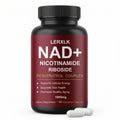 Supplement bottle labeled 'LERXLK NAD+ Nicotinamide Riboside' on a white background