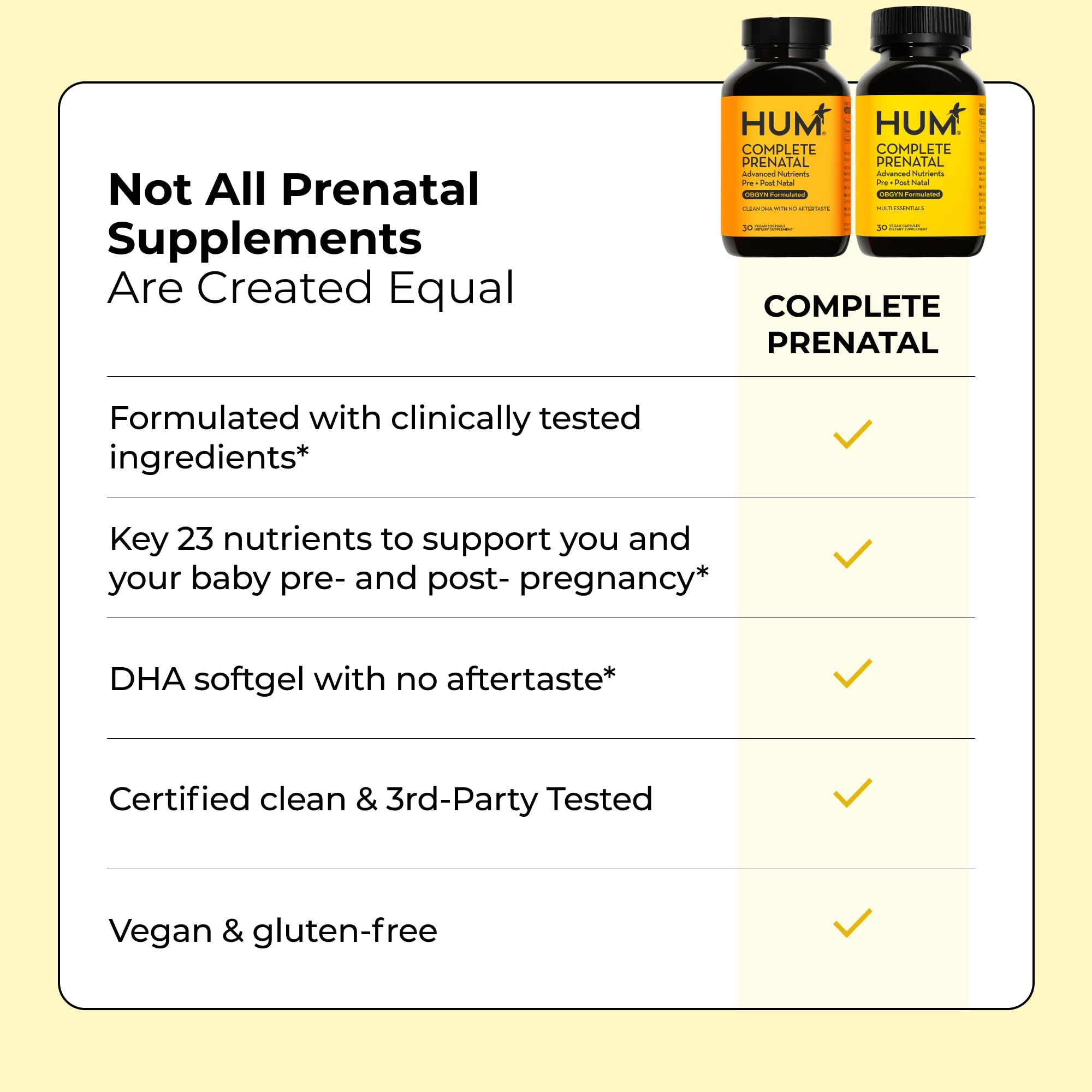 HUM Complete Prenatal Multivitamin for Women with Folate, DHA, and Choline, 23 Nutrients for Daily Support, Gluten Free, Non GMO Supplement for Pre, During, and Post Pregnancy, 30 Vegan Capsules HUMBuy Supplements Australia