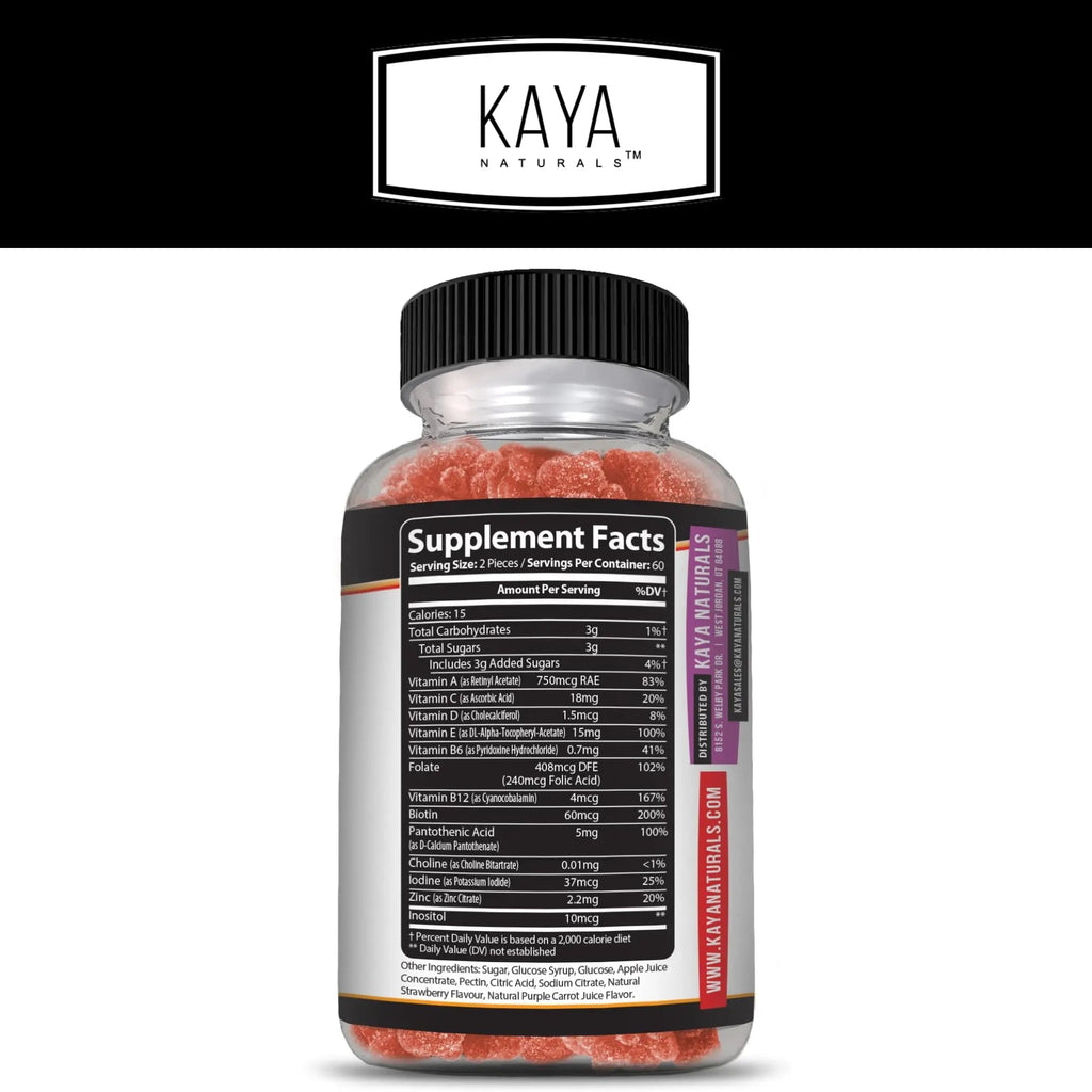 Kaya Naturals Adult Multi Vitamin Gummy, 120 Count, Biotin, Vitamin A, B-12, C & E, Including Zinc, Folic Acid, Strawberry Flavor (120 Gummies) Kaya NaturalsBuy Supplements Australia
