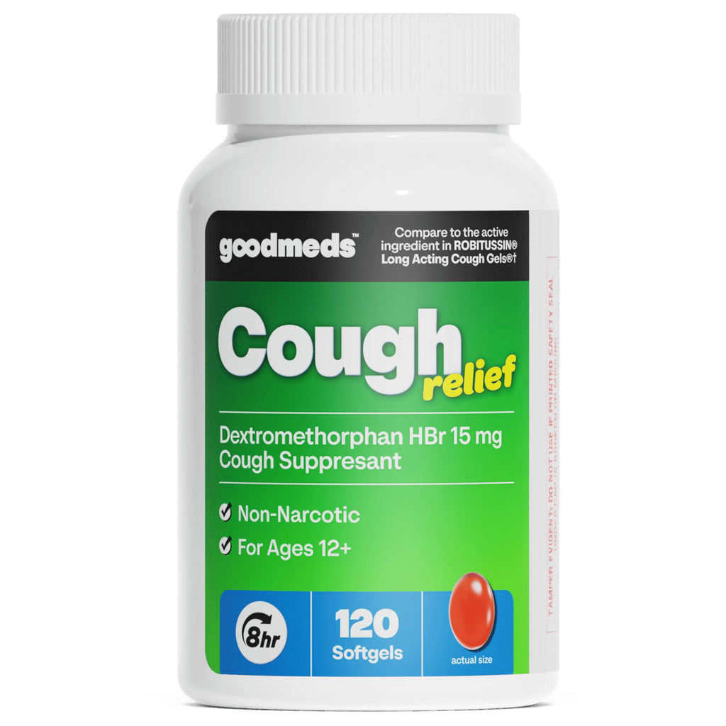 GoodMeds Cough Relief for Adults Softgels Dextromethorphan HBr (DXM) 15mg 8Hour, Non-Drowsy, Long-Lasting Bronchial Suppressant for Dry Cough and Chest Congestion (120 Count) GoodMeds buy supplements Au
