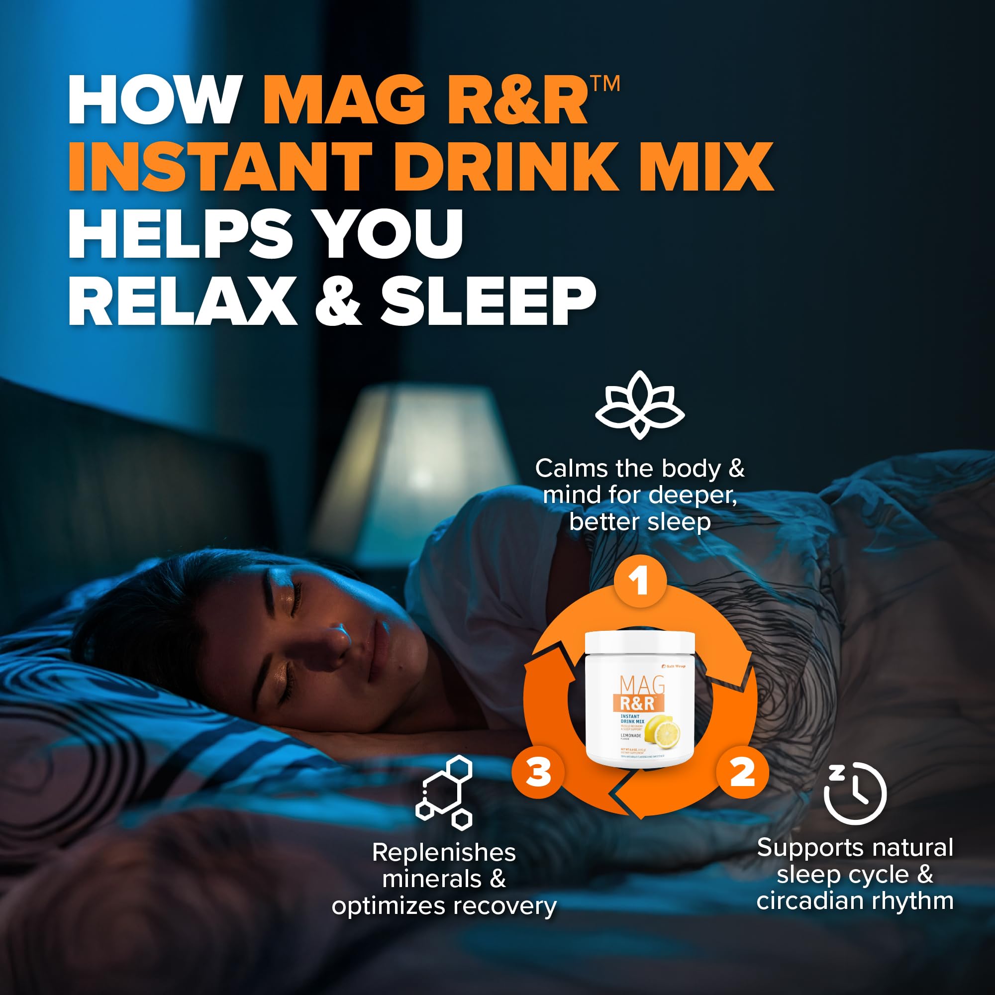SaltWrap Mag R&R Instant Drink Mix - Sugar-Free Nighttime Magnesium Glycinate Powder with Stevia & FiberSMART® - Muscle Cramp & Leg Cramps Relief, Sleep & Relaxation Support - 30 Servings SaltWrapBuy Supplements Australia