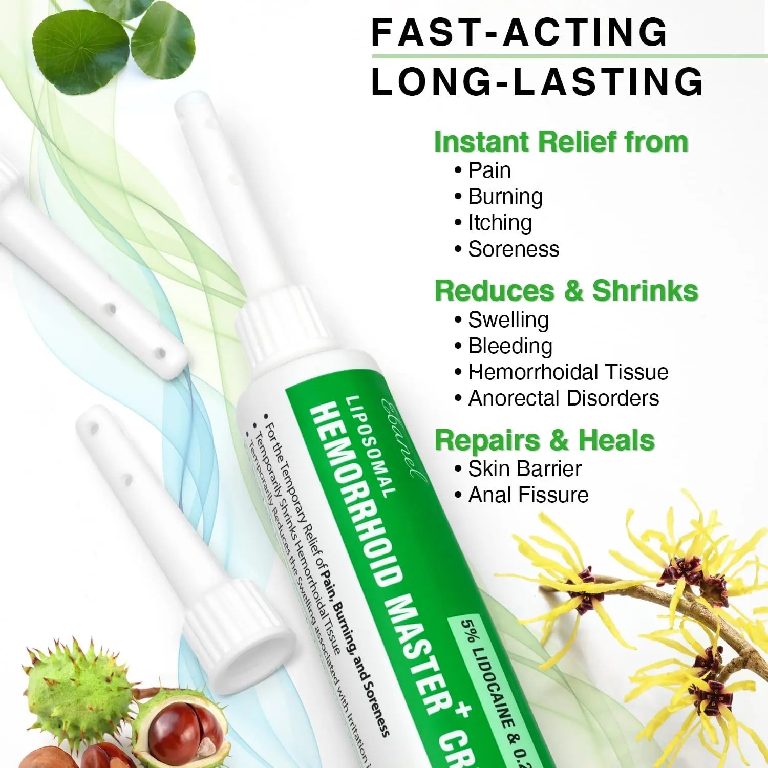 Ebanel 5% Lidocaine Hemorrhoid Treatment Cream with Witch Hazel, Phenylephrine, Horse Chestnut, Vitamin B6, Zinc Oxide, External and Internal Hemorrhoids Treatment Burn Itch Pain Relief Anal Cream EbanelBuy Supplements Australia