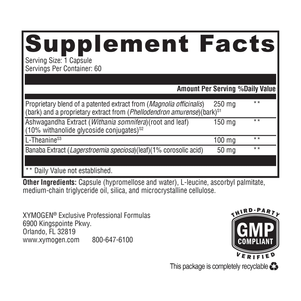 XYMOGEN Cortisolv Cortisol Supplement - Ashwagandha Supplement with L Theanine to Support Healthy Cortisol Levels, Energy, Relaxation and Mental Clarity (60 Capsules) XYMOGENBuy Supplements Australia