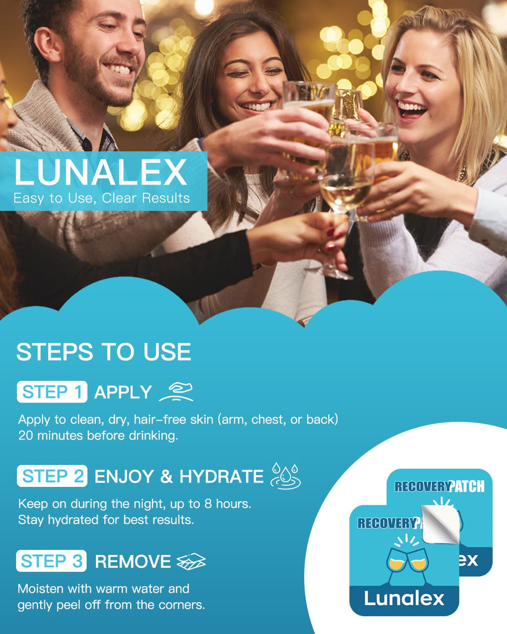 Lunalex Recovery Patch 48 Pack - Wake Up Refreshed & Balanced After Celebration - Plant-Based Formula for Morning Wellness - Bachelorette & Wedding Party Favors - 2 Patches per Sachet, Waterproof LunalexBuy Supplements Australia