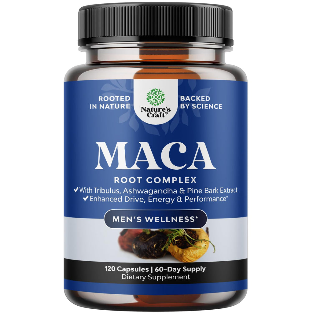 Potent Black Maca Root Capsules for Men - Herbal Wellness Supplement with Siberian Ginseng Ashwagandha and Black Maca Root - Men’s Wellness Supplement to Support General Health - 120 Count Natures CraftBuy Supplements Australia