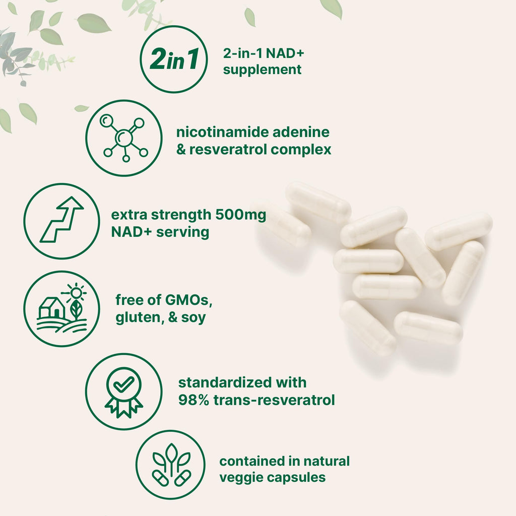 Micro Ingredients NAD+ 500mg with Resveratrol, 240 Veggie Capsules | 2-in-1 NAD Supplement for Women & Men | NMN Pathway Alternative | Non-GMO, Gluten Free Micro IngredientsBuy Supplements Australia