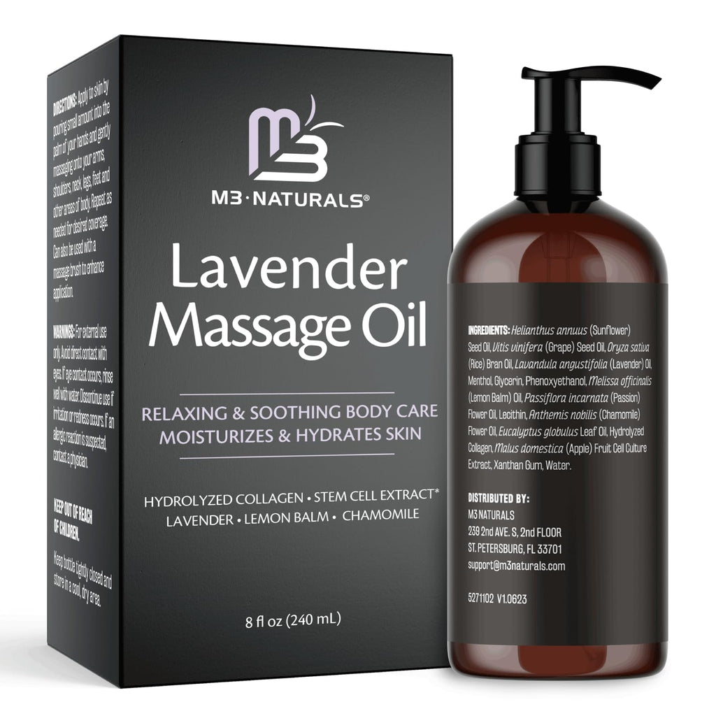 Lavender Massage Oil with Collagen and Stem Cells - Skin Tightening Massage Oil for Mass M3 NaturalsBuy Supplements Australia