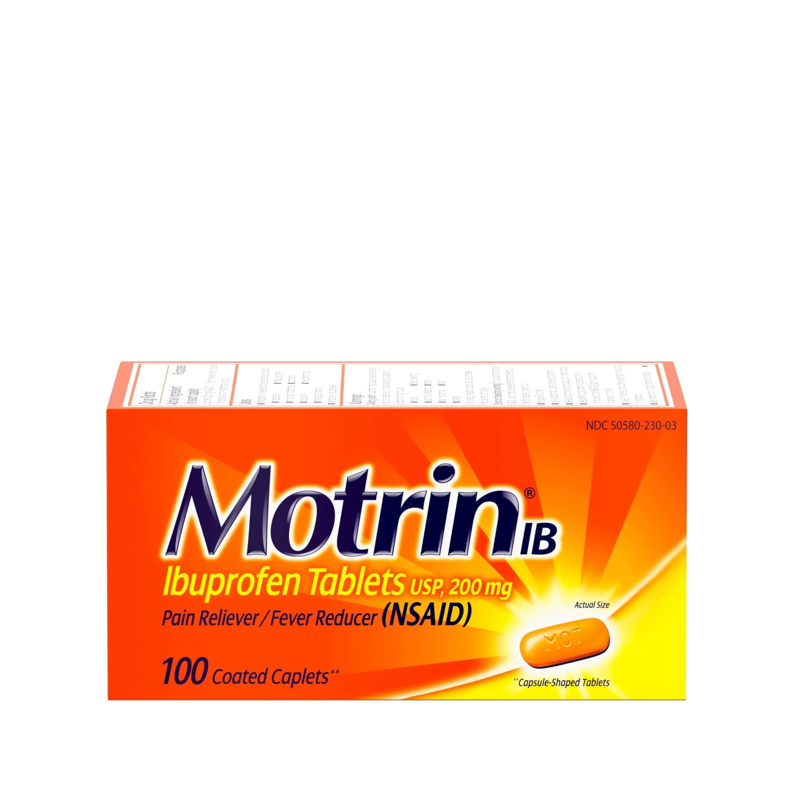 Motrin IB, Ibuprofen 200mg Tablets, Pain Reliever & Fever Reducer for Muscular Aches, Headache, Backache, Menstrual Cramps & Minor Arthritis Pain, NSAID, 100 Ct MotrinBuy Supplements Australia