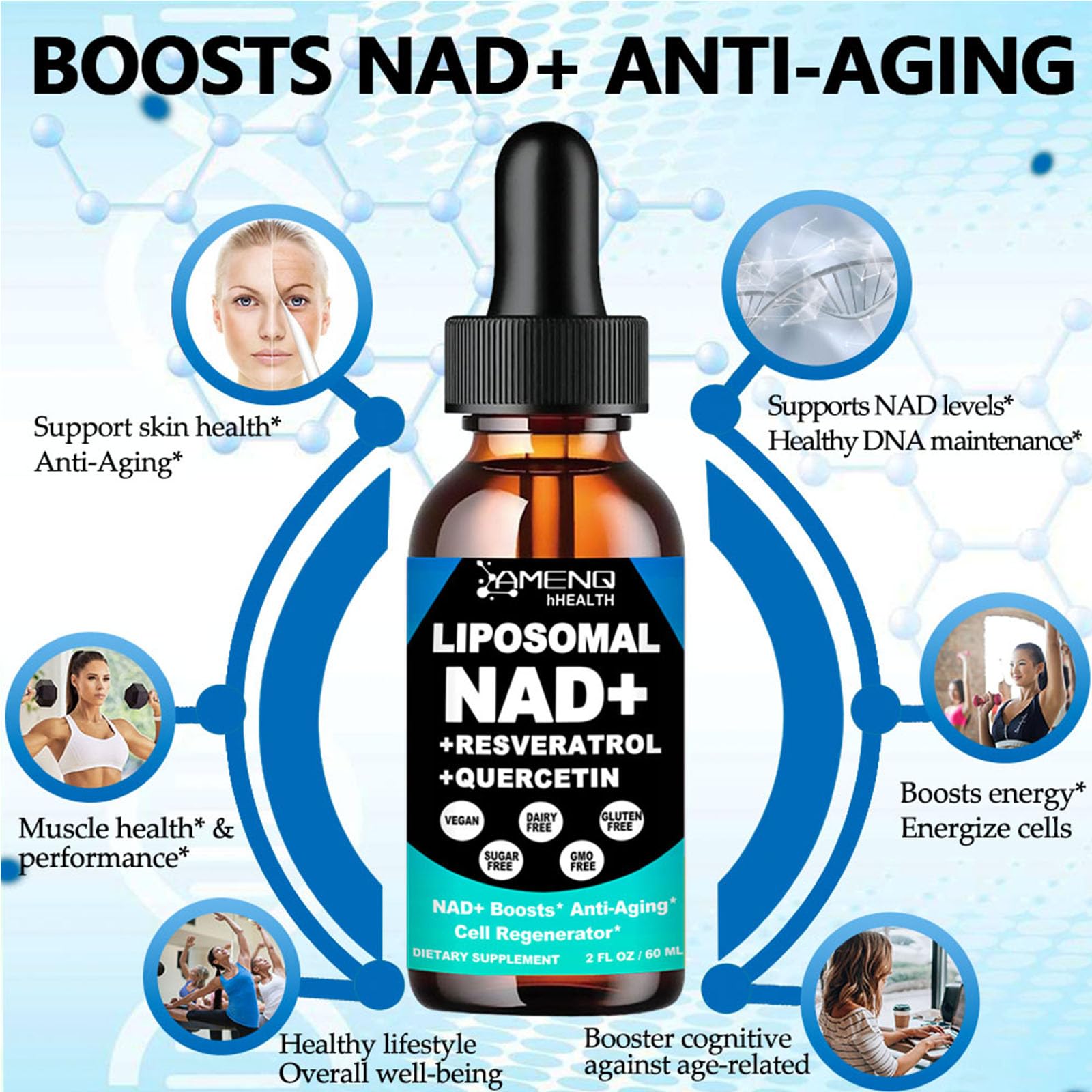 NAD Supplement, Liposomal NAD Nicotinamide Riboside Resveratrol 900mg Quercetion, TMG, Vitamin B3, High Potency NAD Plus Liquid Supplement for Cell Regenerator, Longevity, Energy, Anti-Aging, Focus AMENQ hHEALTHBuy Supplements Australia