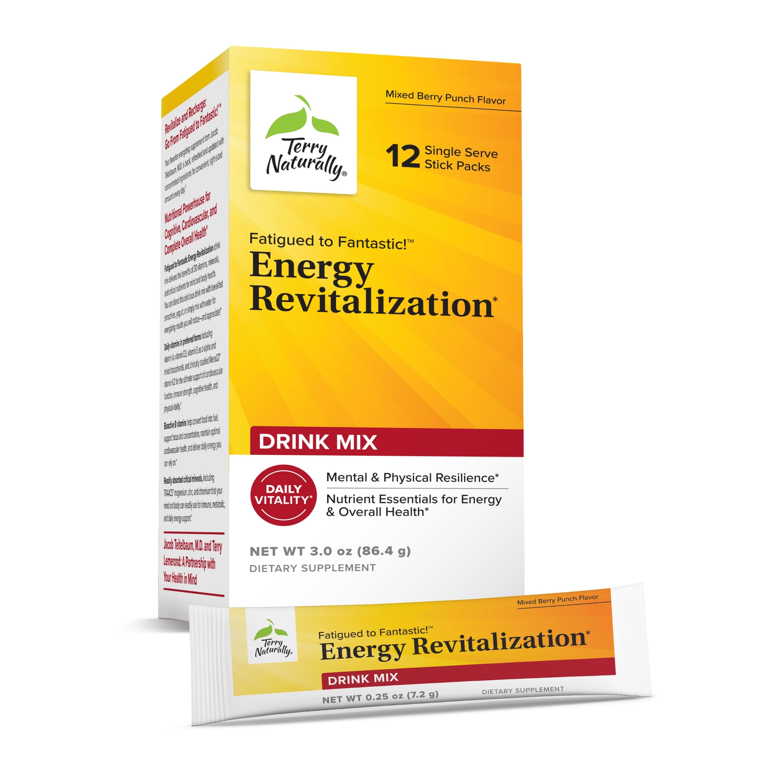 Terry Naturally Fatigued to Fantastic Energy Revitalization - Drink Mix for Energy with L-Tyrosine, Vitamins A, D3, E & B - Supports Heart Health - 12 Individual Packets (12 Servings) Terry NaturallyBuy Supplements Australia