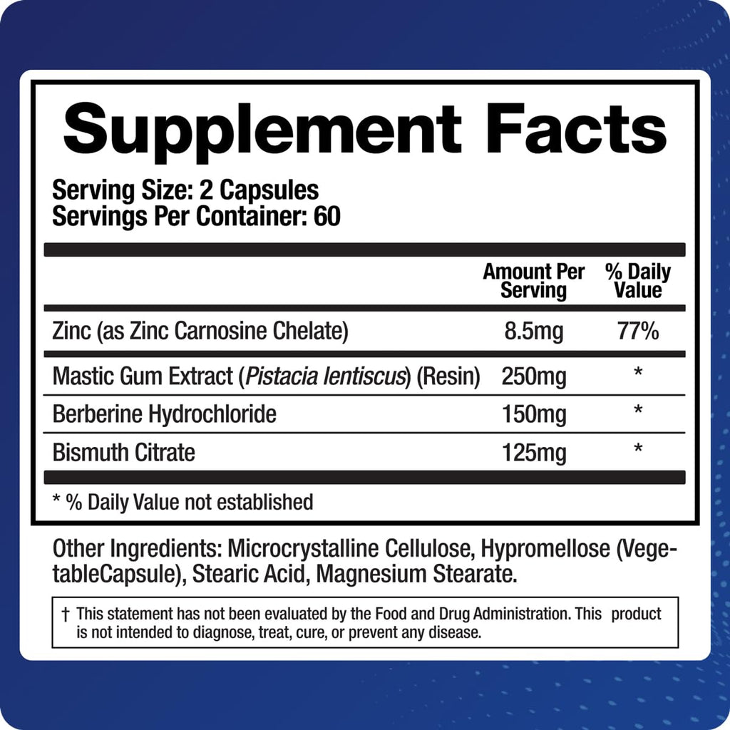 BioMatrix Pylor-X Gut Health Supplement – Mastic Gum, Berberine, Zinc Carnosine & Bismuth Salts for Gastric Support, Digestive Comfort, Stomach Lining Protection - (120 Capsules) 30-60 Day Supply BioMatrixBuy Supplements Australia