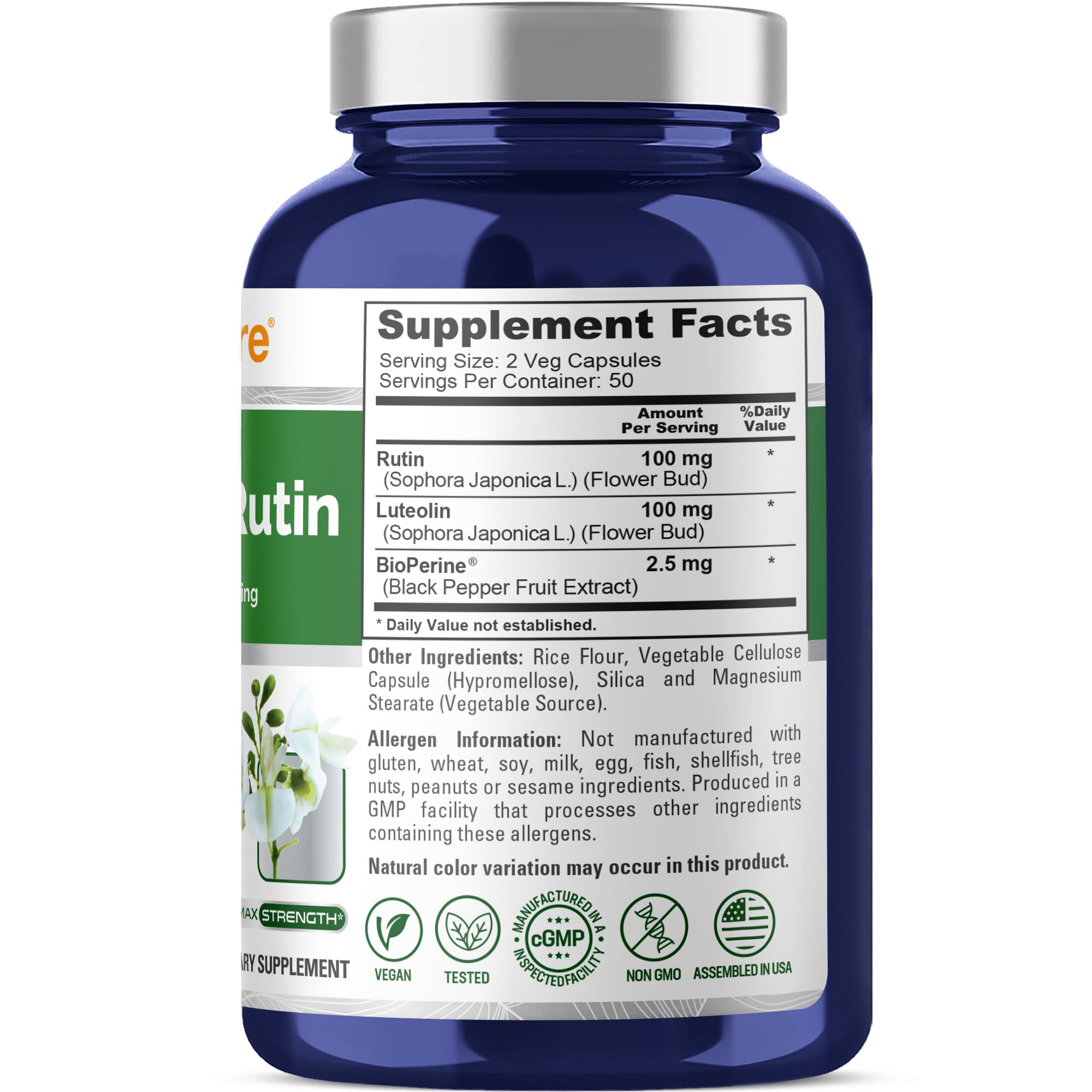 NusaPure Luteolin Complex with Rutin 200 mg | 100 Capsules | Vegetarian, Non-GMO & Vegan Flavonoid Formula NusaPureBuy Supplements Australia