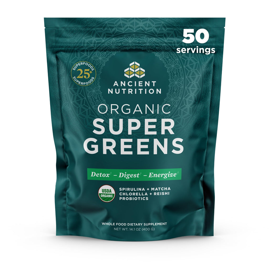 Ancient Nutrition Super Greens Powder, Organic Superfood Powder with Probiotics Made with Spirulina, Chlorella, Matcha, and Digestive Enzymes, 50 Servings, 14.1 oz Ancient NutritionBuy Supplements Australia