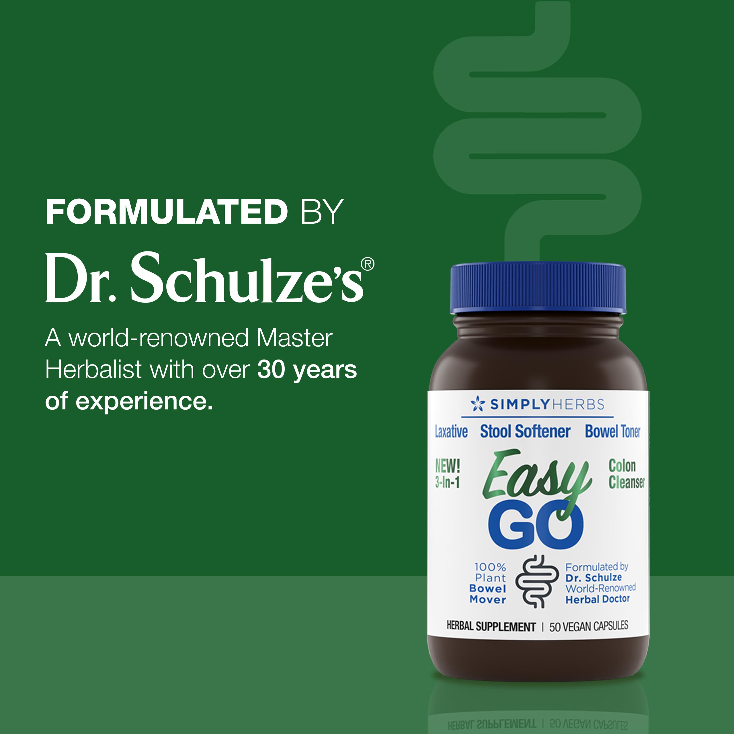 Simply Herbs Easy Go Bowel Mover - Adult Cleansing Supplement for Colon Health Support - Bowel Movement Aid - Stool Softener - Daily-Use Laxative - Plant-Based Ingredients - Vegan - 50 Count Dr. Schulze'sBuy Supplements Australia